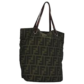 Fendi-FENDI Zucca Canvas Hand Bag Nylon Black Khaki Silver Auth 111882-Black,Silvery,Khaki