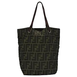 Fendi-FENDI Zucca Canvas Hand Bag Nylon Black Khaki Silver Auth 111882-Black,Silvery,Khaki