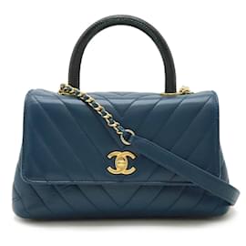 Chanel-Chanel V-stitched Chevron Coco Handle XS Handbag-Blue