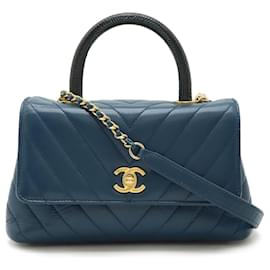 Chanel-Chanel V-stitched Chevron Coco Handle XS Handbag-Blue