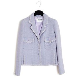 Chanel 1995 Tailored Jacket FR36 Purple Silver Wool Tweed Jacket Ensemble UK8 US6 Silvery Purple