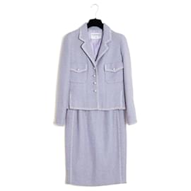 Chanel-Chanel 1995 Tailored Jacket FR36 Purple Silver Wool Tweed Jacket Ensemble UK8 US6-Silvery,Purple