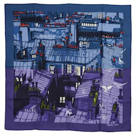 Hermès-Hermès 2006 Square Scarf 90 The Rooftops of Paris Navy Silk Twill Scarf Hermes-Navy blue