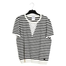Chanel-Chanel 2005 Top Mariniere FR40 Black Ecru Sailor Top Sweater with Lace UK12 US10-Multiple colors
