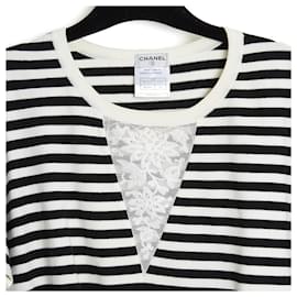 Chanel-Chanel 2005 Top Mariniere FR40 Black Ecru Sailor Top Sweater with Lace UK12 US10-Multiple colors