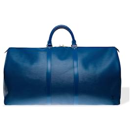 Louis Vuitton-LOUIS VUITTON Keepall Bag in Blue Leather - 102480-Blue