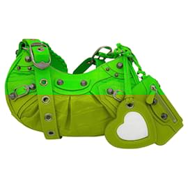 Balenciaga-Balenciaga Acid Green Croc Embossed Leather Le Cagole XS Shoulder Bag-Green