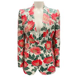 Dolce & Gabbana rote / grüne Blumen-Jacquard-Jacke Mehrfarben