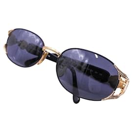Fendi-Fendi Black Gold Blue Tinted Logo Sunglasses FS 262-Black,Blue,Golden
