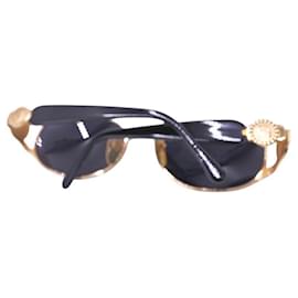 Fendi-Fendi Black Gold Blue Tinted Logo Sunglasses FS 262-Black,Blue,Golden