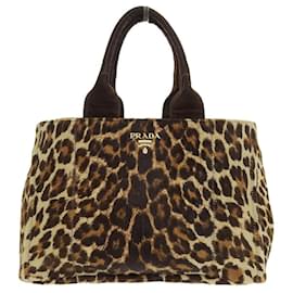 Prada-Prada Leopard Print Canapa Tote Bag-Brown