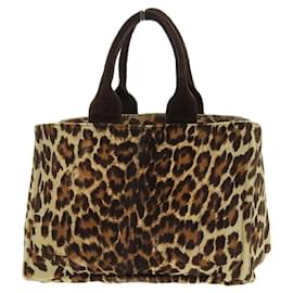 Prada-Prada Leopard Print Canapa Tote Bag-Brown
