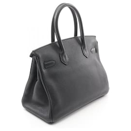 Hermès-Hermes Birkin 30 Leather Handbag Black-Black