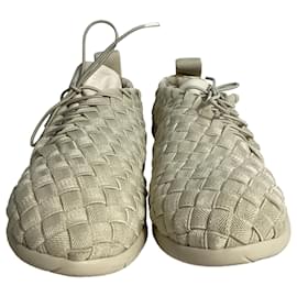 Bottega Veneta-Bottega Veneta Plat Sneakers in Off-White Intrecciato Elastane Fabric -White,Cream