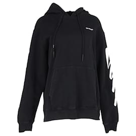 Off White-Off-White Wave Diag Printed Hoodie in Black Cotton-Black