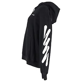 Off White-Off-White Wave Diag Printed Hoodie in Black Cotton-Black