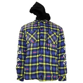 Off White Giacca camicia a quadri con logo freccia Off-White in cotone blu e giallo Blu