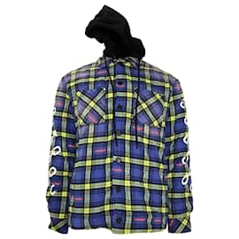 Off White-Off-White Arrow Logo Plaid Shirt Jacket in Blue and Yellow Cotton-Blue