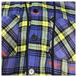 Off White-Off-White Arrow Logo Plaid Shirt Jacket in Blue and Yellow Cotton-Blue