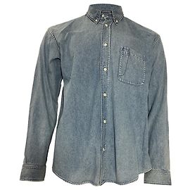 Lang geschnittenes Button-Down-Hemd aus blauer Denim mit Balenciaga-Logo Blau Hellblau