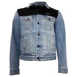 Off White Off-White Contrasting Panel Denim Jacket in Blue Denim Blue Light blue