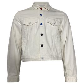 Off White Off-White Cropped Multicolor Button Jacket in White Cotton White Cream