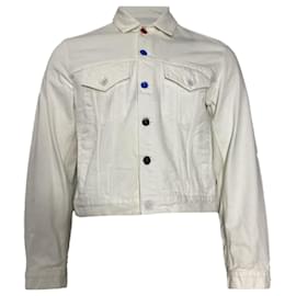 Off White-Off-White Cropped Multicolor Button Jacket in White Cotton-White,Cream