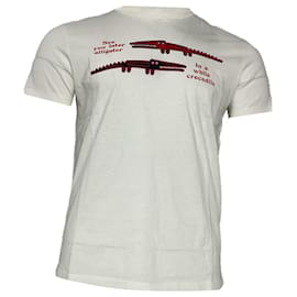 Moncler-Moncler Aligator Crew-Neck T-Shirt in White Cotton-White
