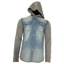 Giacca con cappuccio Balmain in denim blu e cotone grigio Blu Blu chiaro