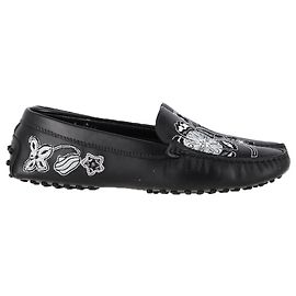 Tod's bestickte Slipper aus schwarzem Leder Schwarz