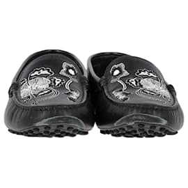 Tod's- Tod's Embroidered Loafers in Black Leather-Black