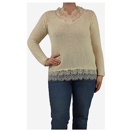 Ermanno Scervino Kaschmirpullover mit cremefarbener Spitze - Größe M Roh