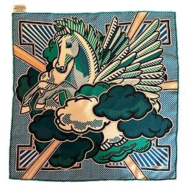 Hermès CARRÉ HERMES PEGASE POP 45 IN SETA VERDE E BLU, DISEGNO DI DIMITRI RYBALTCHENKO Blu Verde