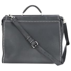 Fendi-Fendi Selleria Peekaboo Leather Tote Bag-Black