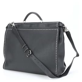 Fendi-Fendi Selleria Peekaboo Leather Tote Bag-Black