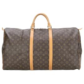 Louis Vuitton-Louis Vuitton Monogram Keepall 60 Leather Boston Bag-Brown