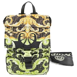 Fendi-FENDACE Fendi x Versace Leather Rucksack Backpack-Black,Yellow
