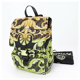 Fendi-FENDACE Fendi x Versace Leather Rucksack Backpack-Black,Yellow