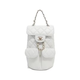 Chanel-Chanel White Caviar Leather Backpack-White
