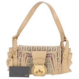 Fendi-Fendi Zucchino Leather Shoulder Bag-Beige
