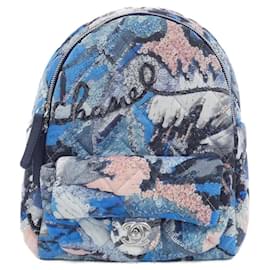Chanel-Chanel Blue Multi-color Canvas Backpack-Blue,Multiple colors