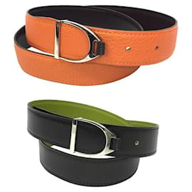 Hermès-Hermes Etrier Reversible Belt-Brown,Orange
