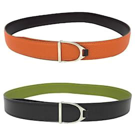 Hermès-Hermes Etrier Reversible Belt-Brown,Orange