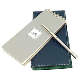 Hermès-Ensemble de couverture de bloc-notes Hermes et stylo à bille-Vert,Bleu Marine