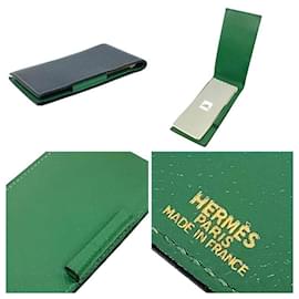 Hermès-Hermes Memo Pad Cover & Ballpoint Pen Set-Green,Navy blue