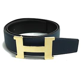 Hermès-HERMES Constance 38mm H Gold Buckle Belt-Black,Blue