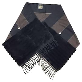 Fendi-FENDI Cashmere Fur Large Scarf Stole-Brown,Black
