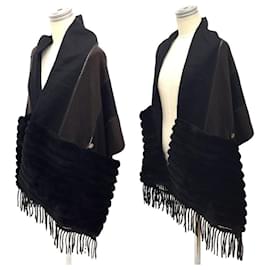 Fendi-FENDI Cashmere Fur Large Scarf Stole-Brown,Black