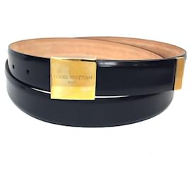 Louis Vuitton-Cinto de couro Louis Vuitton Santur Carre M6801-Preto,Dourado