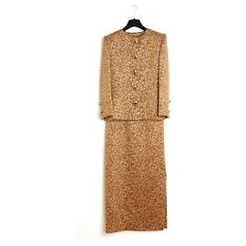 Givenchy 1990s Haute Couture Jacket Skirt FR38 Golden Brocade Ensemble UK10 US8 Golden